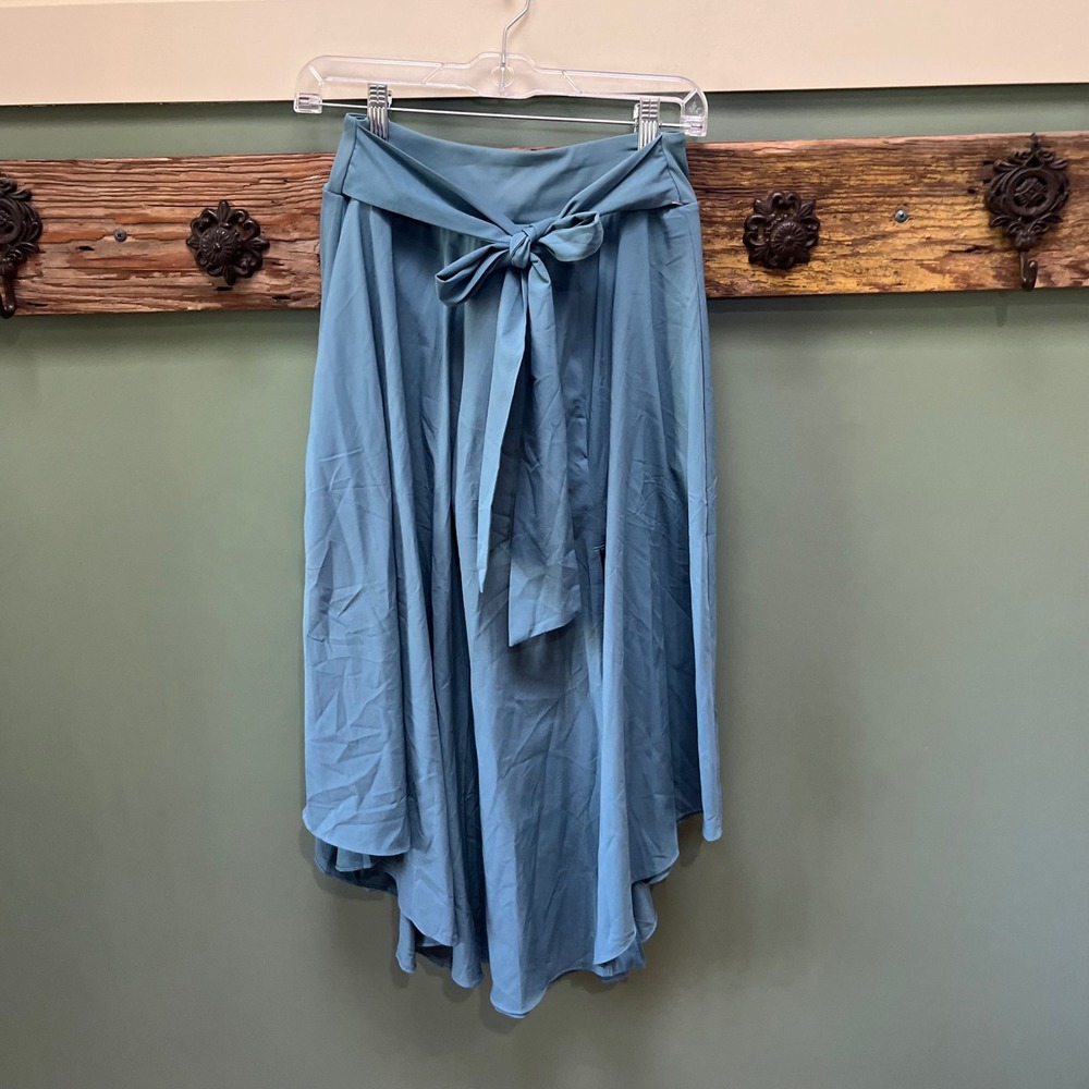 Halara Womens XS Teal Blue High-Low Tie Front Flowy Skirt NWT
